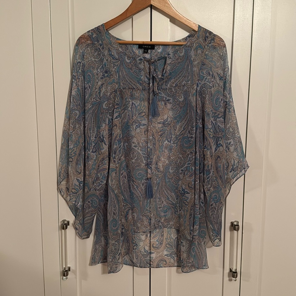 Drew 100% Silk Paisley Blouse XS
